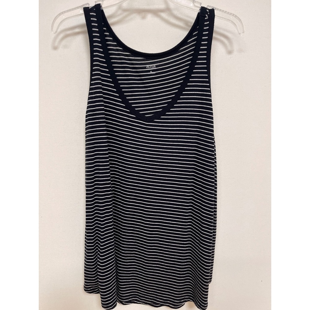 a.n.a A New Approach Womens XL Black White Striped V-Neck Tank Top Sleeveless